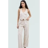 Nefes Alan Pamuklu Keten İkili Takım Çok Çizgili Rahat Kullanım Modern Stil Ve Şık