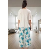 Nefes Alan Pamuklu Pijama Takımı Çiçekli Desenli Kayık Yaka Boru Paça Premium Kalite