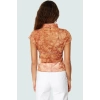 Nefes Alan Tül Bluz Kısa Kollu Çiçek Desenli Regular Kalıp Polyester Örme Zarifane Tasarım