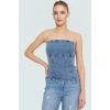 Omzu Denim Bluz %99 Pamuk Stretch Rahat Kalıp Yaz Yüksek Kalite Konforlu Kesim