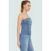 Omzu Denim Bluz %99 Pamuk Stretch Rahat Kalıp Yaz Yüksek Kalite Konforlu Kesim