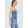 Omzu Denim Bluz %99 Pamuk Stretch Rahat Kalıp Yaz Yüksek Kalite Konforlu Kesim