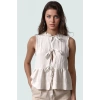 Önü Bağlamalı Crop Bluz %100 Polyester Dokuma Kumaş Uzun Ömürlü Rahat Ve Şık Konforlu Kesim