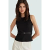 Örme Bluz Bisiklet Yaka Fitted Kalıp Scuba Krep Kumaş Şık Görünüm Modern Stil