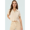 Örme Bürümcük Dokulu Crop Bluz Polo Yaka Kısa Kollu Seçkin Malzeme Zarifane Tasarım