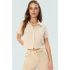 Örme Bürümcük Dokulu Crop Bluz Polo Yaka Kısa Kollu Seçkin Malzeme Zarifane Tasarım
