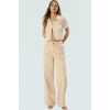 Örme Bürümcük Dokulu Crop Bluz Polo Yaka Kısa Kollu Seçkin Malzeme Zarifane Tasarım