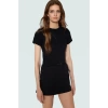 Örme Crop Bluz Bisiklet Yaka Fitted Kalıp Pamuklu Yazlık Kemersiz Uzun Ömürlü