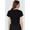 Örme Crop Bluz Bisiklet Yaka Fitted Kalıp Pamuklu Yazlık Kemersiz Uzun Ömürlü