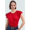 Örme Kısa Kollu Pamuklu Kadın Bluz Fitted Kalıp Günlük Şıklık Trend Tasarım Kaliteli İşçilik