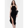 Örme Maxi Elbise Halter Yaka Bodycon Kalıp 130cm Boy Yırtmaçlı Yüksek Kalite