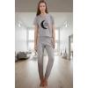 Örme Pamuklu Pijama Takımı; Bisiklet Yaka Galaksi Baskı 2li Kaliteli İşçilik
