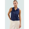 Örme Polo Yaka Kolsuz Bluz Regular Kalıp Rahat Yazlık Modern Stil Seçkin Malzeme Trend Tasarım