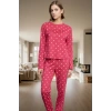 Pamuk Pijama Takımı Kalpli Desen Regular Kalıp Rahat Uyku Dayanıklı Malzeme