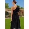 Pamuk Viskoz Keten Maxi Elbise Tek Omuzlu Volanlı Yazlık Zarifane Tasarım Modern Stil Seçkin Malzeme