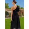 Pamuk Viskoz Keten Maxi Elbise Tek Omuzlu Volanlı Yazlık Zarifane Tasarım Modern Stil Seçkin Malzeme