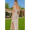 Pamuklu Akrilik Triko Maxi Elbise V Yaka Yazlık Şıklık Dayanıklı Malzeme Modern Stil Mükemmel Uyum
