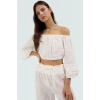 Pamuklu Carmen Yaka Bluz Pantolon Takım Dokuma Kumaş Yazlık Rahat Modern Stil