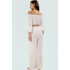 Pamuklu Carmen Yaka Bluz Pantolon Takım Dokuma Kumaş Yazlık Rahat Modern Stil