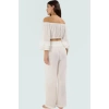 Pamuklu Carmen Yaka Bluz Pantolon Takım Dokuma Kumaş Yazlık Rahat Modern Stil