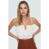Pamuklu Crop Bluz Plaj Stilleri İçin Fırfırlı Kolsuz Rahat Kesim Kaliteli İşçilik