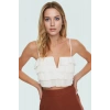 Pamuklu Crop Bluz Plaj Stilleri İçin Fırfırlı Kolsuz Rahat Kesim Kaliteli İşçilik