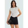 Pamuklu Gabardin Bluz Puantiyeli Desen Bisiklet Yaka Crop Fitted Dayanıklı Malzeme