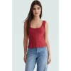 Pamuklu Kaşkorse Örme Bluz Fitted Kalıp Havuz Yaka Yazlık Günlük Yüksek Kalite