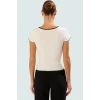 Pamuklu Örme Bluz Fitted Kalıp Havuz Yaka Kısa Kol Modern Stil Trend Tasarım