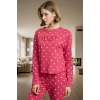Pamuklu Örme Pijama Takımı Kalpli Desen Lastikli Paça Rahat Uyku Uzun Ömürlü Yüksek Kalite