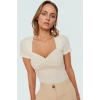 Pamuklu Polyester Bluz Şık Kalp Yaka Vücuda Oturan Kesim Yazlık Kombinler İçin Uzun Ömürlü