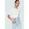 Pamuklu Polyester Elastan Karışımlı Fitted Bluz Bisiklet Yaka Kısa Kollu Yıkamalı