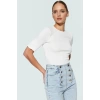 Pamuklu Polyester Elastan Karışımlı Fitted Bluz Bisiklet Yaka Kısa Kollu Yıkamalı