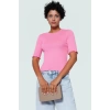 Pamuklu Polyester Elastan Karışımlı Fitted Bluz Bisiklet Yaka Kısa Kollu Yıkamalı