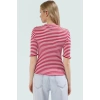 Pamuklu Polyester Elastan Karışımlı Fitted Bluz Bisiklet Yaka Kısa Kollu Yıkamalı