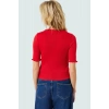 Pamuklu Polyester Elastan Karışımlı Fitted Bluz Bisiklet Yaka Kısa Kollu Yıkamalı