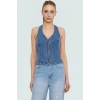 Pamuklu Stretch Denim Bluz Renk Halter Yaka Fitted Casual Yaz Özel Tasarım Şık Görünüm