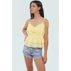 Pamuklu Viskoz Keten Görünümlü Bluz Yazlık Plaj Crop Rahat Trend Tasarım Seçkin Malzeme