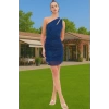 Parıltılı Örme Mini Bodycon Abiye Elbise Astarlı Tek Omuz Yazlık Polyester Modern Stil Rahat Ve Şık