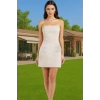 Parlak Taşlı Mini Abiye Elbise A line Polyester Dokuma Yazlık Premium Kalite Profesyonel Görünüm