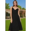 Pileli Midi Elbise Polyester Örme Yazlık Günlük Şık Özenle Seçilmiş Modern Stil Zarifane Tasarım