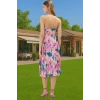 Pileli Midi Elbise Polyester Örme Yazlık Günlük Şık Özenle Seçilmiş Modern Stil Zarifane Tasarım