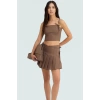Piliseli Etekli Crop Bluz Takım Gabardin Dokuma Yazlık Günlük Rahat Kullanım Mükemmel Uyum