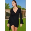 Plaj Elbisesi Kadın Mini V Yaka Bağlamalı Krep Dokuma Yazlık Modern Stil Modern Stil Özel Tasarım