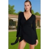 Plaj Elbisesi Kadın Mini V Yaka Bağlamalı Krep Dokuma Yazlık Modern Stil Modern Stil Özel Tasarım