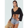 Plaj için İdeal Dokuma Fitted Bluz Degaje Yaka Uzun Kollu Şık Görünüm Rahat Ve