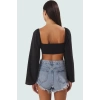 Plaj için İdeal Dokuma Fitted Bluz Degaje Yaka Uzun Kollu Şık Görünüm Rahat Ve