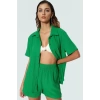 Plaj için İdeal Viskoz Polyester Gömlek Şort Takım Uzun Boy Fitted Kalıp Şık Görünüm