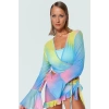 Plaj için Örme Mesh Bluz Etek Takım Degrade Desenli V Yaka Fitted Konforlu Kesim Modern Stil