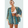 Plaj Kimono Şort Takım Çok Etnik Desenli Pamuklu Yazlık Rahat Şık Görünüm Dayanıklı Malzeme